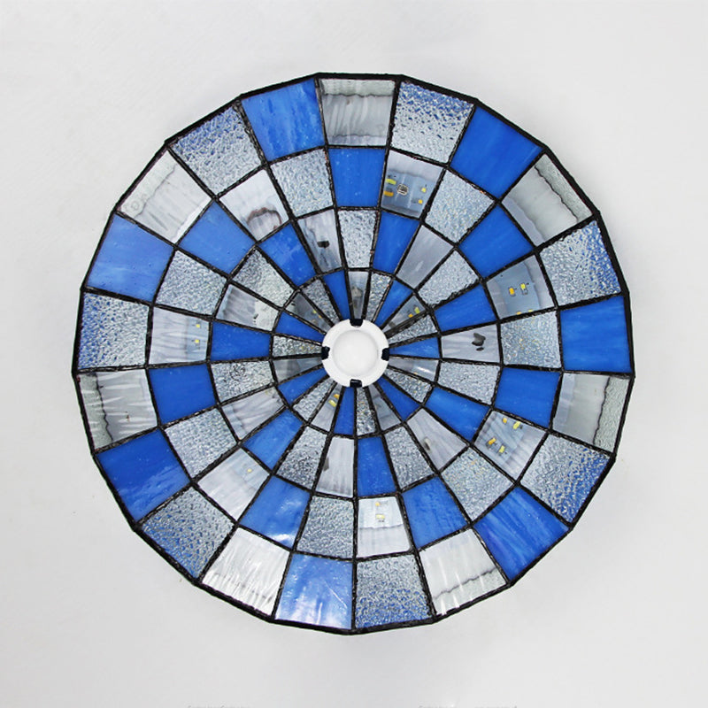 Round Ceiling Light Rustic Stained Glass 1 Light Flushmount Ceiling Light in Blue/White for Bedroom Clearhalo 'Ceiling Lights' 'Close To Ceiling Lights' 'Close to ceiling' 'Flush mount' Lighting' 26875