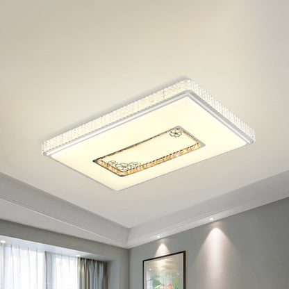 Rectangle Crystal Block Ceiling Lamp Simple Style White LED Flush Mount Light in 3 Color/Remote Control Stepless Dimming White Clearhalo 'Ceiling Lights' 'Close To Ceiling Lights' 'Close to ceiling' 'Flush mount' Lighting' 268769