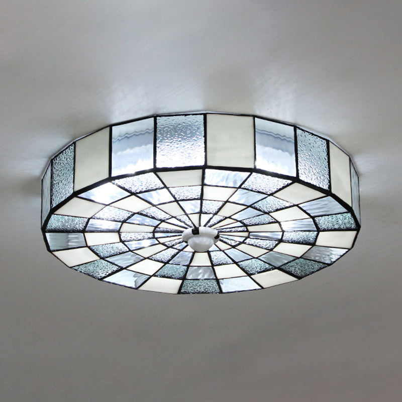 Round Ceiling Light Rustic Stained Glass 1 Light Flushmount Ceiling Light in Blue/White for Bedroom Clearhalo 'Ceiling Lights' 'Close To Ceiling Lights' 'Close to ceiling' 'Flush mount' Lighting' 26878