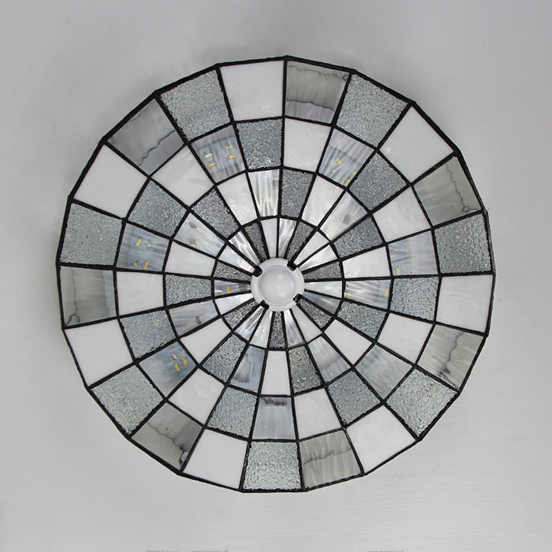 Round Ceiling Light Rustic Stained Glass 1 Light Flushmount Ceiling Light in Blue/White for Bedroom Clearhalo 'Ceiling Lights' 'Close To Ceiling Lights' 'Close to ceiling' 'Flush mount' Lighting' 26879