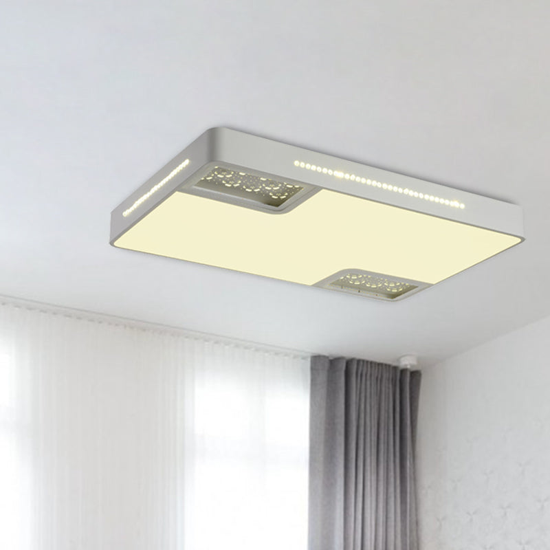 Rectangle Ceiling Light Fixture Modern Acrylic White LED Flush Mounted Light with Crystal Beaded Accent White Clearhalo 'Ceiling Lights' 'Close To Ceiling Lights' 'Close to ceiling' 'Flush mount' Lighting' 268806