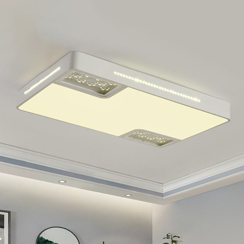 Rectangle Ceiling Light Fixture Modern Acrylic White LED Flush Mounted Light with Crystal Beaded Accent Clearhalo 'Ceiling Lights' 'Close To Ceiling Lights' 'Close to ceiling' 'Flush mount' Lighting' 268807