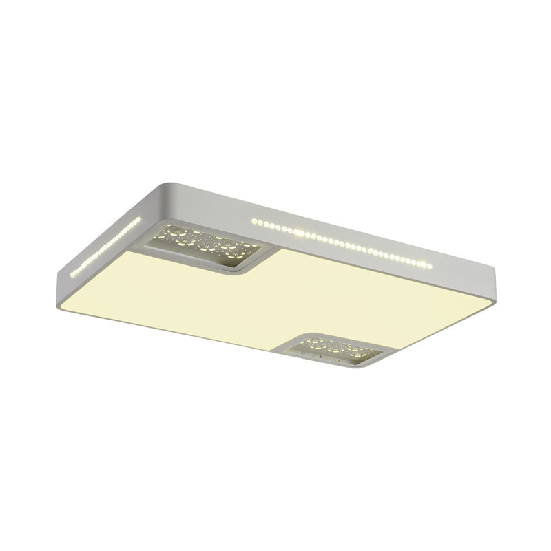 Rectangle Ceiling Light Fixture Modern Acrylic White LED Flush Mounted Light with Crystal Beaded Accent Clearhalo 'Ceiling Lights' 'Close To Ceiling Lights' 'Close to ceiling' 'Flush mount' Lighting' 268810