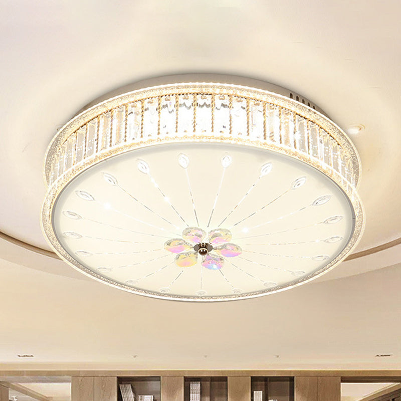 Drum Clear Faceted Crystal Flush Lamp Minimalist White LED Ceiling Light Fixture in Warm/White/Blue Light White Warm Clearhalo 'Ceiling Lights' 'Close To Ceiling Lights' 'Close to ceiling' 'Flush mount' Lighting' 268849