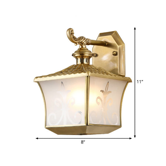 1 Bulb Lantern Wall Lamp Vintage Metal Sconce Lighting Fixture in Brass for Balcony Clearhalo 'Wall Lamps & Sconces' 'Wall Lights' Lighting' 268896