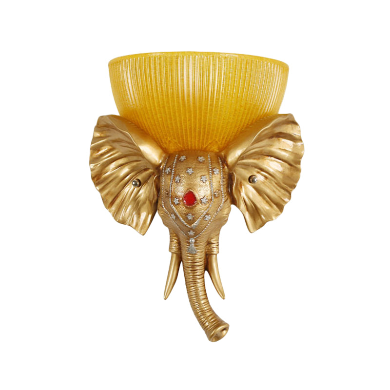 Colonial Bowl Wall Mount Lighting Amber Glass 1 Head Wall Mounted Lamp with White/Gold Elephant Nose toward Left/Right Clearhalo 'Wall Lamps & Sconces' 'Wall Lights' Lighting' 268905