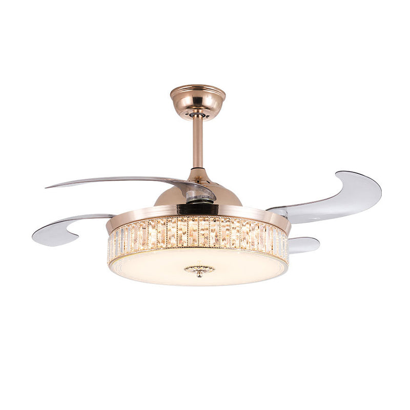 Cylinder Ceiling Fan Light Contemporary Crystal Gold LED Semi Mount Lighting with Remote Control/Wall Control/Remote Control and Wall Control, 15"/18" Wide Clearhalo 'Ceiling Fans with Lights' 'Ceiling Fans' 'Modern Ceiling Fans' 'Modern' Lighting' 269102