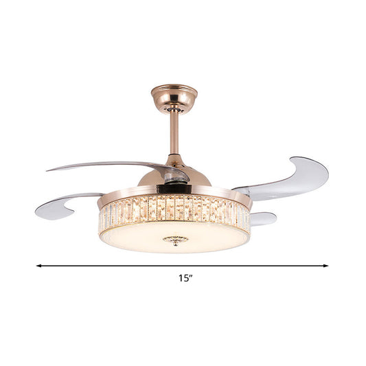 Cylinder Ceiling Fan Light Contemporary Crystal Gold LED Semi Mount Lighting with Remote Control/Wall Control/Remote Control and Wall Control, 15"/18" Wide Clearhalo 'Ceiling Fans with Lights' 'Ceiling Fans' 'Modern Ceiling Fans' 'Modern' Lighting' 269103