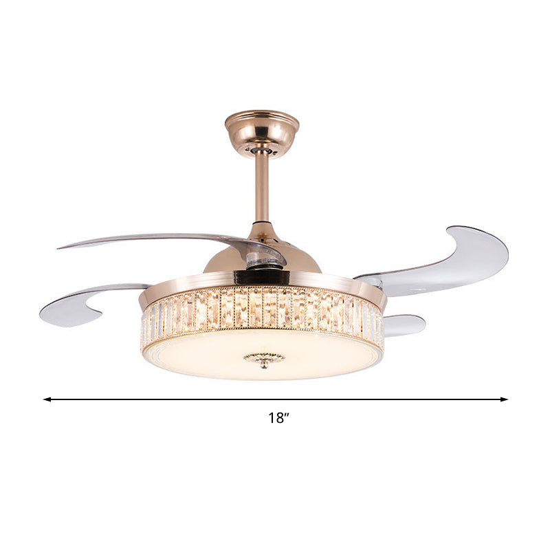 Cylinder Ceiling Fan Light Contemporary Crystal Gold LED Semi Mount Lighting with Remote Control/Wall Control/Remote Control and Wall Control, 15"/18" Wide Clearhalo 'Ceiling Fans with Lights' 'Ceiling Fans' 'Modern Ceiling Fans' 'Modern' Lighting' 269104