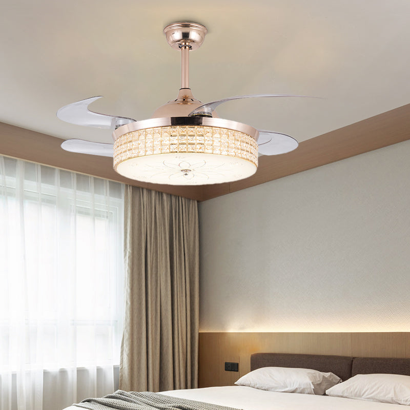 Crystal Round Ceiling Fan Light Contemporary LED Ceiling Mounted Fixture in Silver/Gold with Remote Control/Wall Control/Remote Control and Wall Control Clearhalo 'Ceiling Fans with Lights' 'Ceiling Fans' 'Modern Ceiling Fans' 'Modern' Lighting' 269108