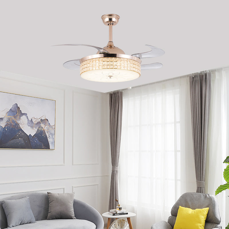 Crystal Round Ceiling Fan Light Contemporary LED Ceiling Mounted Fixture in Silver/Gold with Remote Control/Wall Control/Remote Control and Wall Control Clearhalo 'Ceiling Fans with Lights' 'Ceiling Fans' 'Modern Ceiling Fans' 'Modern' Lighting' 269109