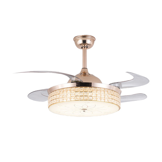 Crystal Round Ceiling Fan Light Contemporary LED Ceiling Mounted Fixture in Silver/Gold with Remote Control/Wall Control/Remote Control and Wall Control Clearhalo 'Ceiling Fans with Lights' 'Ceiling Fans' 'Modern Ceiling Fans' 'Modern' Lighting' 269110