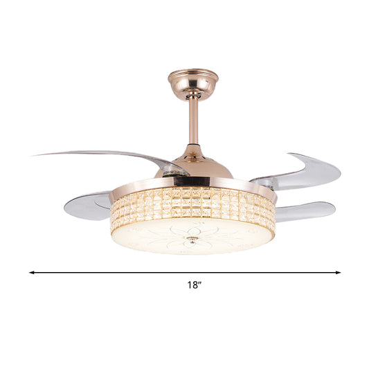 Crystal Round Ceiling Fan Light Contemporary LED Ceiling Mounted Fixture in Silver/Gold with Remote Control/Wall Control/Remote Control and Wall Control Clearhalo 'Ceiling Fans with Lights' 'Ceiling Fans' 'Modern Ceiling Fans' 'Modern' Lighting' 269111