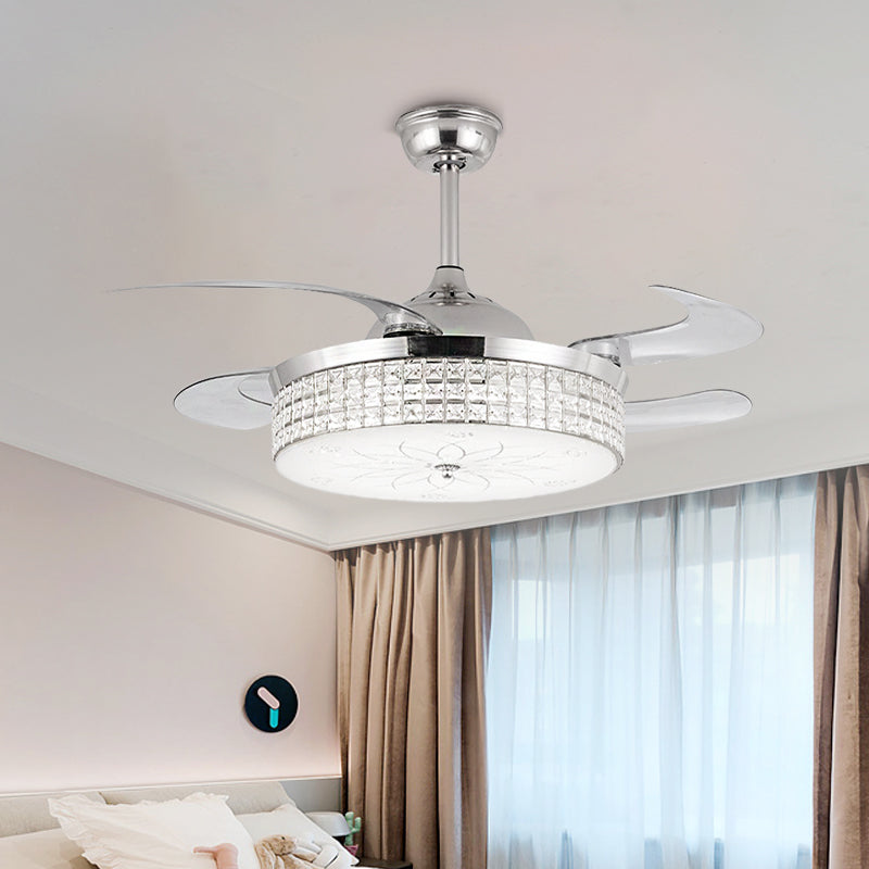 Crystal Round Ceiling Fan Light Contemporary LED Ceiling Mounted Fixture in Silver/Gold with Remote Control/Wall Control/Remote Control and Wall Control Clearhalo 'Ceiling Fans with Lights' 'Ceiling Fans' 'Modern Ceiling Fans' 'Modern' Lighting' 269114
