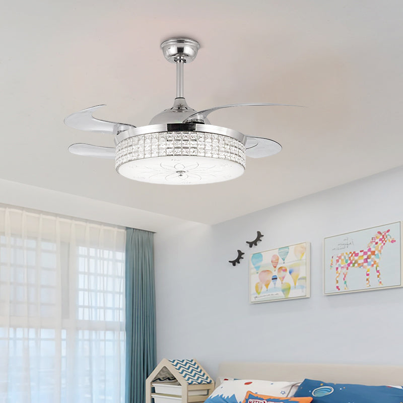 Crystal Round Ceiling Fan Light Contemporary LED Ceiling Mounted Fixture in Silver/Gold with Remote Control/Wall Control/Remote Control and Wall Control Clearhalo 'Ceiling Fans with Lights' 'Ceiling Fans' 'Modern Ceiling Fans' 'Modern' Lighting' 269115