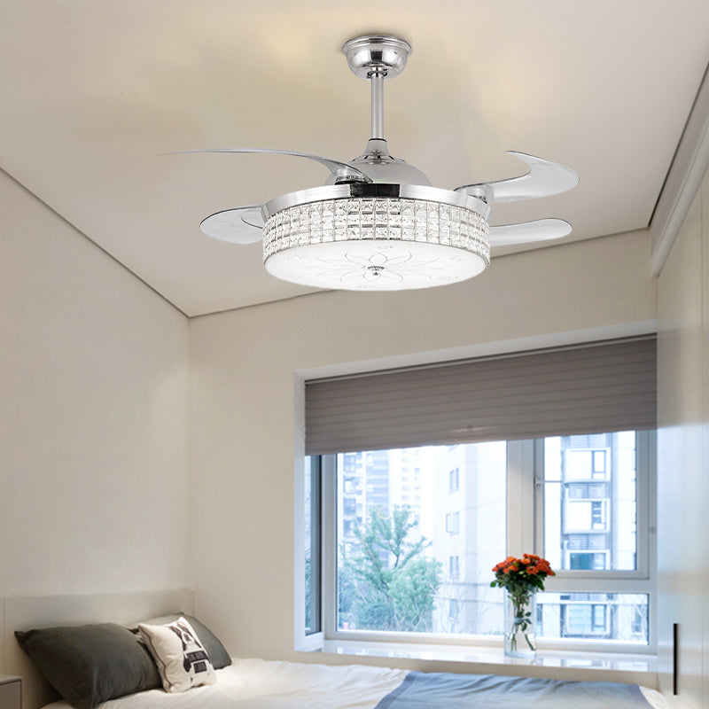 Crystal Round Ceiling Fan Light Contemporary LED Ceiling Mounted Fixture in Silver/Gold with Remote Control/Wall Control/Remote Control and Wall Control Clearhalo 'Ceiling Fans with Lights' 'Ceiling Fans' 'Modern Ceiling Fans' 'Modern' Lighting' 269116