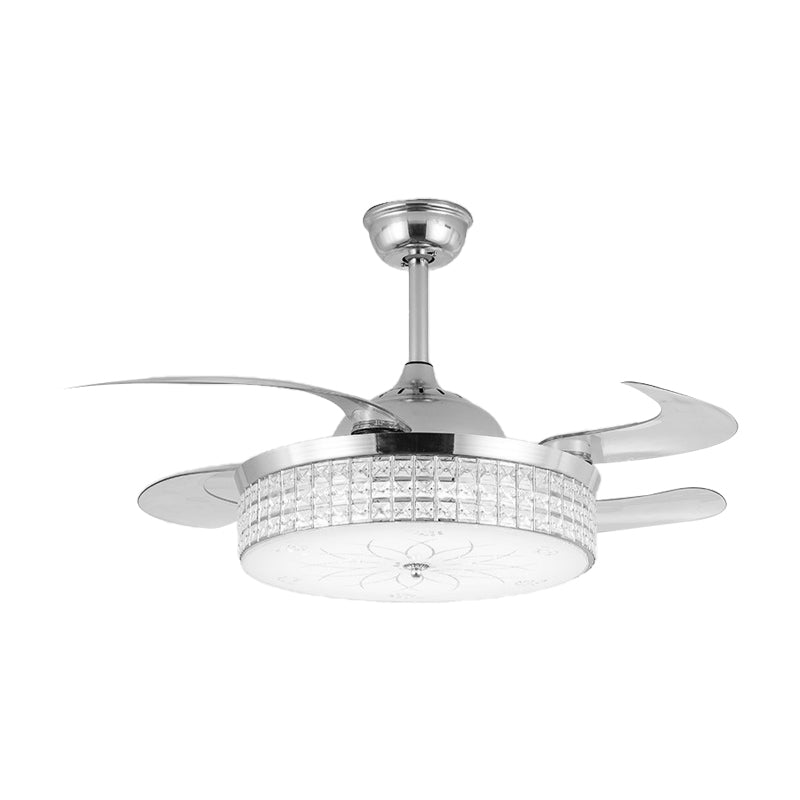 Crystal Round Ceiling Fan Light Contemporary LED Ceiling Mounted Fixture in Silver/Gold with Remote Control/Wall Control/Remote Control and Wall Control Clearhalo 'Ceiling Fans with Lights' 'Ceiling Fans' 'Modern Ceiling Fans' 'Modern' Lighting' 269117