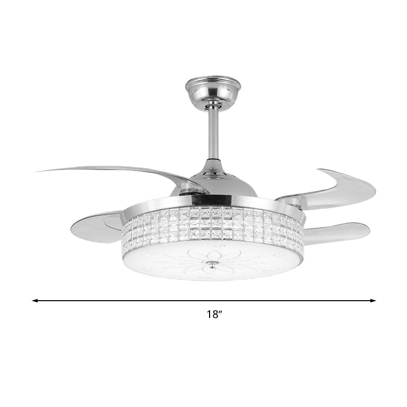 Crystal Round Ceiling Fan Light Contemporary LED Ceiling Mounted Fixture in Silver/Gold with Remote Control/Wall Control/Remote Control and Wall Control Clearhalo 'Ceiling Fans with Lights' 'Ceiling Fans' 'Modern Ceiling Fans' 'Modern' Lighting' 269118