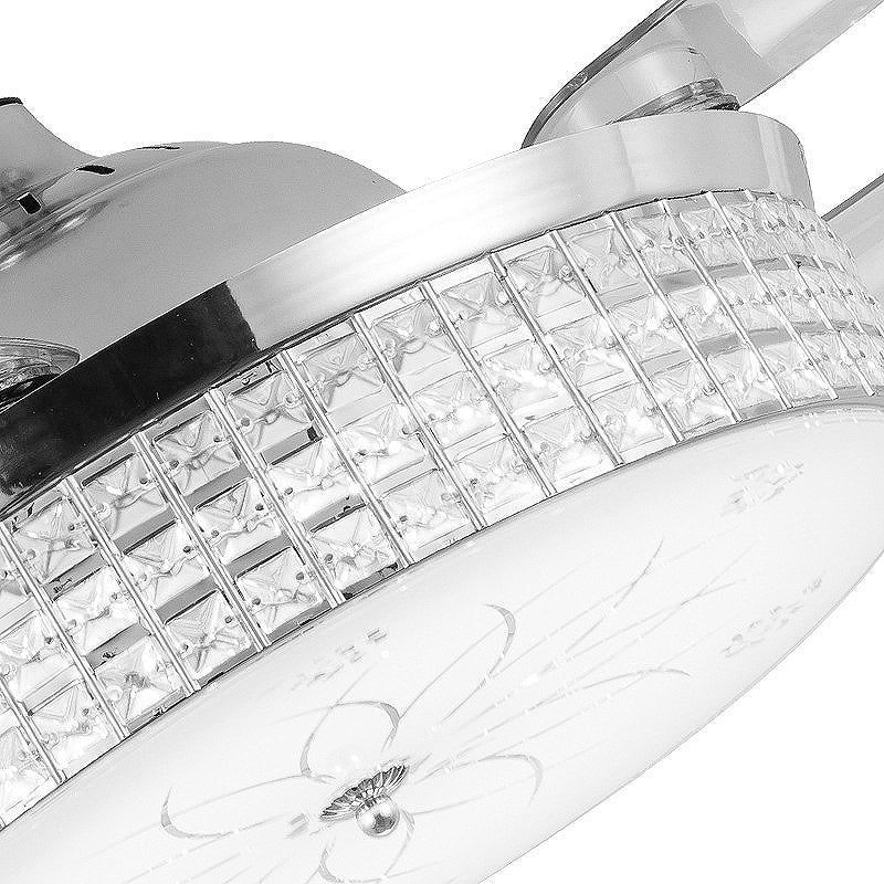 Crystal Round Ceiling Fan Light Contemporary LED Ceiling Mounted Fixture in Silver/Gold with Remote Control/Wall Control/Remote Control and Wall Control Clearhalo 'Ceiling Fans with Lights' 'Ceiling Fans' 'Modern Ceiling Fans' 'Modern' Lighting' 269119