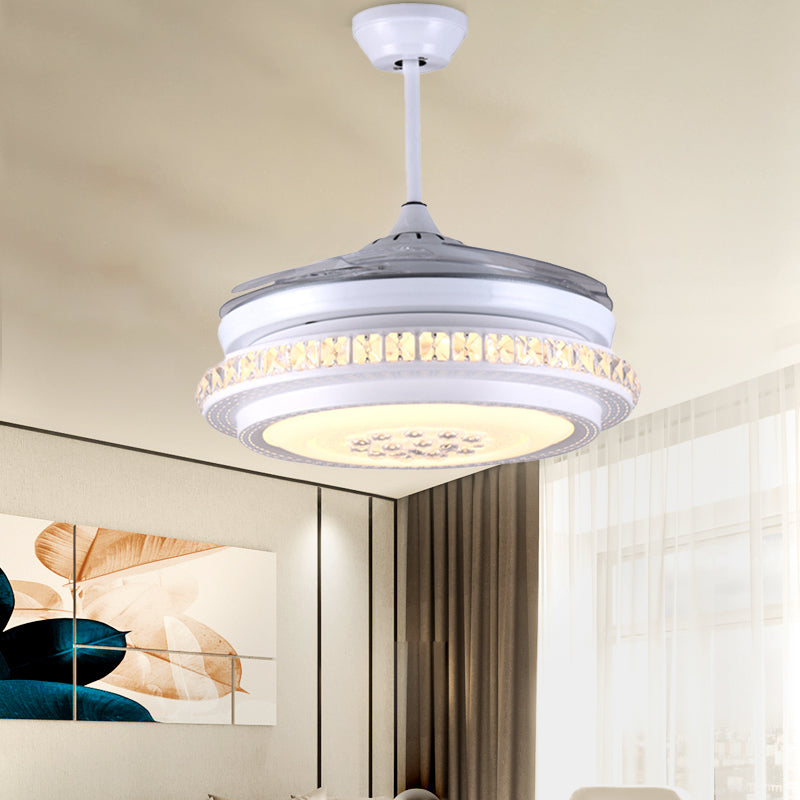 LED Drum Ceiling Fan Light Modernist Crystal Semi-Flush Mount in White with Remote Control/Wall Control/Frequency Conversion White Clearhalo 'Ceiling Fans with Lights' 'Ceiling Fans' 'Modern Ceiling Fans' 'Modern' Lighting' 269137