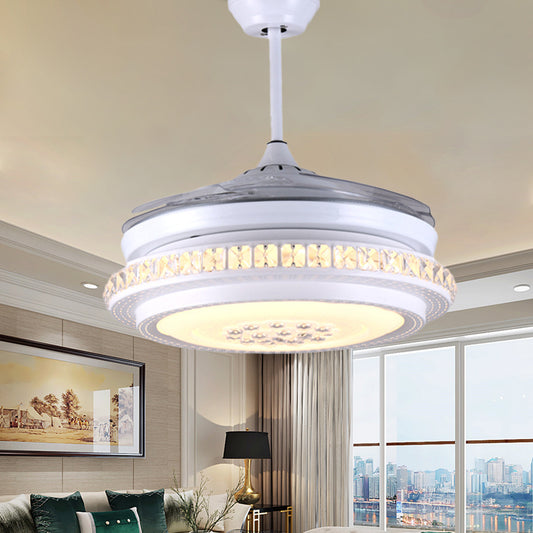 LED Drum Ceiling Fan Light Modernist Crystal Semi-Flush Mount in White with Remote Control/Wall Control/Frequency Conversion Clearhalo 'Ceiling Fans with Lights' 'Ceiling Fans' 'Modern Ceiling Fans' 'Modern' Lighting' 269138