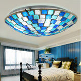 Blue Round Ceiling Light Fixture 12"/16" Width Tiffany Mosaic Glass 1 Bulb Flush Mount Ceiling Light Blue Clearhalo 'Ceiling Lights' 'Close To Ceiling Lights' 'Close to ceiling' 'Glass shade' 'Glass' 'Semi-flushmount' 'Tiffany close to ceiling' 'Tiffany' Lighting' 26913