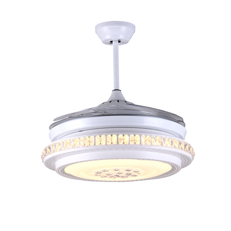 LED Drum Ceiling Fan Light Modernist Crystal Semi-Flush Mount in White with Remote Control/Wall Control/Frequency Conversion Clearhalo 'Ceiling Fans with Lights' 'Ceiling Fans' 'Modern Ceiling Fans' 'Modern' Lighting' 269141