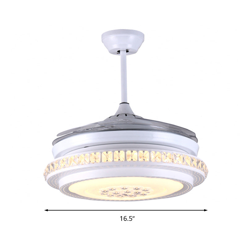 LED Drum Ceiling Fan Light Modernist Crystal Semi-Flush Mount in White with Remote Control/Wall Control/Frequency Conversion Clearhalo 'Ceiling Fans with Lights' 'Ceiling Fans' 'Modern Ceiling Fans' 'Modern' Lighting' 269142