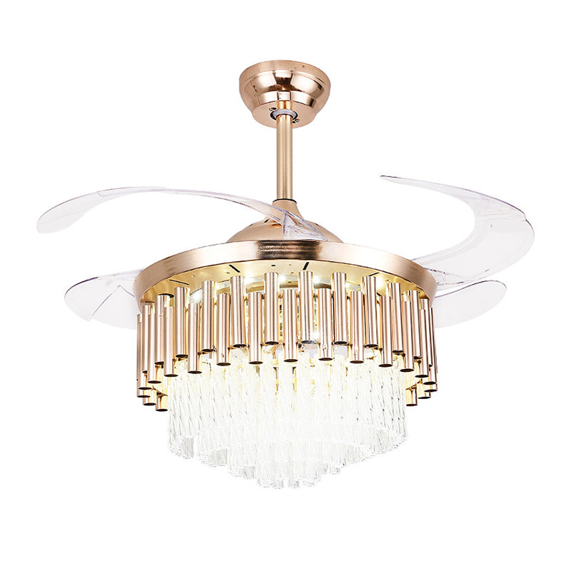 Gold Tiered Ceiling Fan Light Modern Crystal LED Semi Mount Lighting with Remote Control/Wall Control/Remote Control and Wall Control Clearhalo 'Ceiling Fans with Lights' 'Ceiling Fans' 'Modern Ceiling Fans' 'Modern' Lighting' 269148