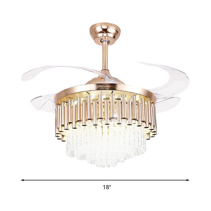 Gold Tiered Ceiling Fan Light Modern Crystal LED Semi Mount Lighting with Remote Control/Wall Control/Remote Control and Wall Control Clearhalo 'Ceiling Fans with Lights' 'Ceiling Fans' 'Modern Ceiling Fans' 'Modern' Lighting' 269149