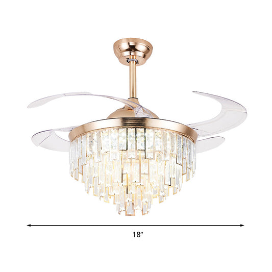 Crystal Cylindrical Ceiling Fan Light Modernism LED Lighting Fixture in Gold with Remote Control/Wall Control/Remote Control and Wall Control for Living Room Clearhalo 'Ceiling Fans with Lights' 'Ceiling Fans' 'Modern Ceiling Fans' 'Modern' Lighting' 269156