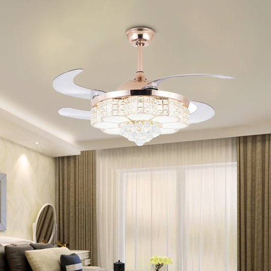 Gold Flower Ceiling Fan Light Contemporary LED Crystal Semi Flush Light with Remote Control/Wall Control/Remote Control and Wall Control Gold Clearhalo 'Ceiling Fans with Lights' 'Ceiling Fans' 'Modern Ceiling Fans' 'Modern' Lighting' 269158