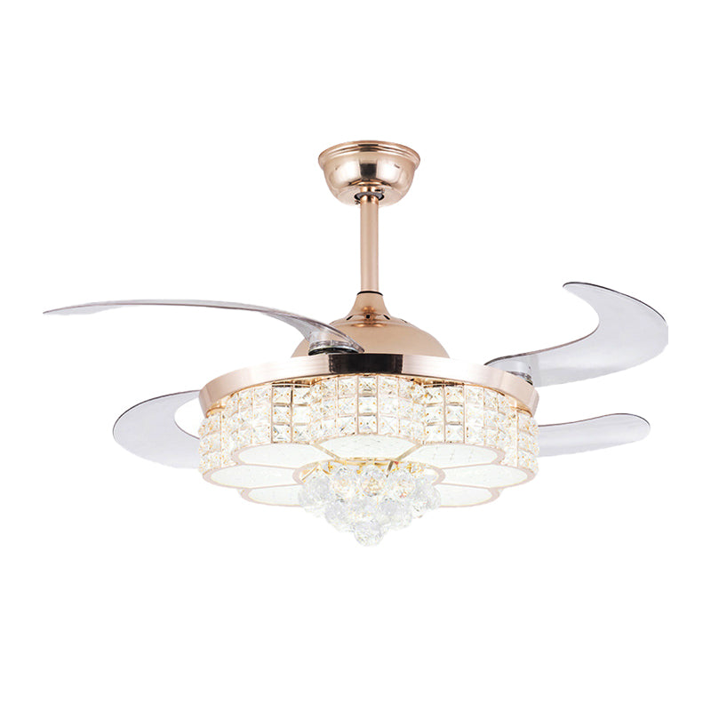 Gold Flower Ceiling Fan Light Contemporary LED Crystal Semi Flush Light with Remote Control/Wall Control/Remote Control and Wall Control Clearhalo 'Ceiling Fans with Lights' 'Ceiling Fans' 'Modern Ceiling Fans' 'Modern' Lighting' 269162