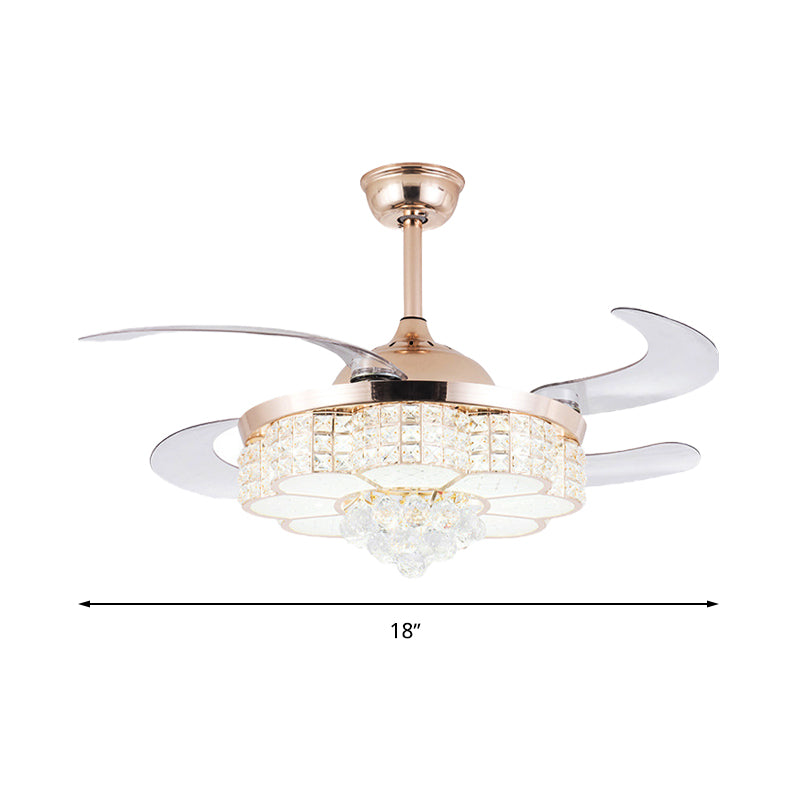 Gold Flower Ceiling Fan Light Contemporary LED Crystal Semi Flush Light with Remote Control/Wall Control/Remote Control and Wall Control Clearhalo 'Ceiling Fans with Lights' 'Ceiling Fans' 'Modern Ceiling Fans' 'Modern' Lighting' 269163