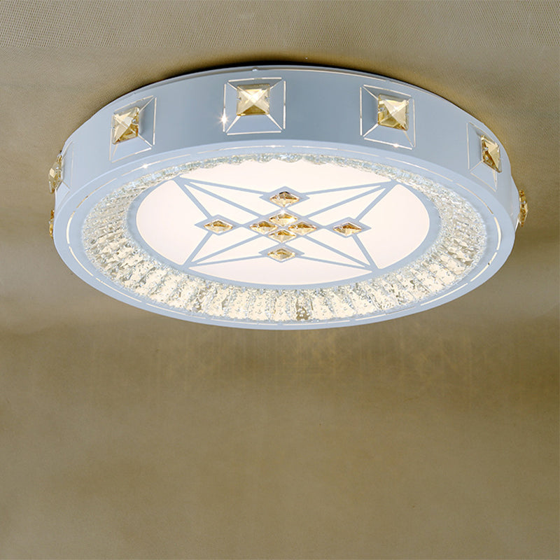 White Concave Crystal Flush Light Modern Stylish Carved Flower/Sun/Rhombus LED Ceiling Light in Remote Control Stepless Dimming/3 Color Light White 3 Color Rhombus Clearhalo 'Ceiling Lights' 'Close To Ceiling Lights' 'Close to ceiling' 'Flush mount' Lighting' 269174