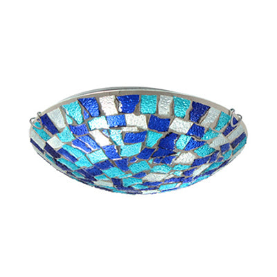 Tiffany Style 12"/16" W Round Ceiling Light Fixture Stained Glass 1 Bulb Flush Mount Ceiling Light with Shell Decor in Blue/Sky Blue Clearhalo 'Ceiling Lights' 'Close To Ceiling Lights' 'Close to ceiling' 'Flush mount' Lighting' 26926