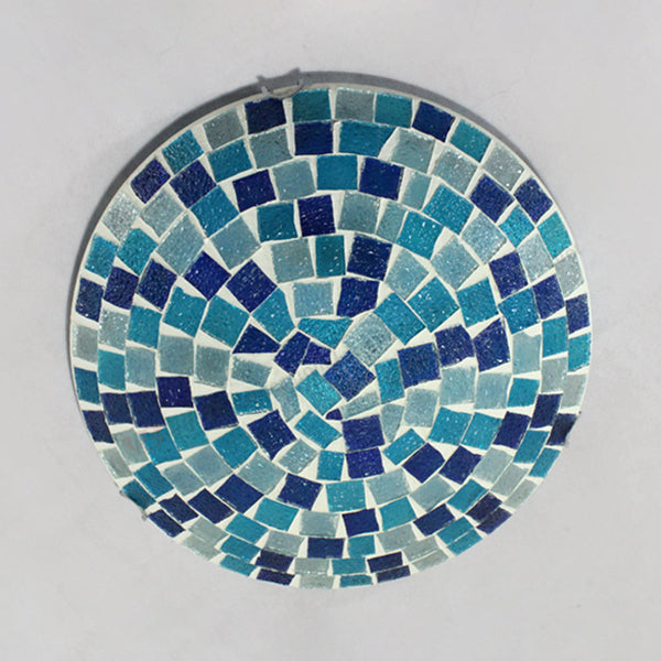 Tiffany Style 12"/16" W Round Ceiling Light Fixture Stained Glass 1 Bulb Flush Mount Ceiling Light with Shell Decor in Blue/Sky Blue Clearhalo 'Ceiling Lights' 'Close To Ceiling Lights' 'Close to ceiling' 'Flush mount' Lighting' 26931