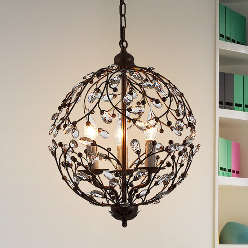 Crystal Globe Chandelier Contemporary 3 Bulbs Black/Bronze Hanging Pendant Light for Dining Room Clearhalo 'Ceiling Lights' 'Chandeliers' Lighting' options 269370