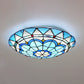 12"/16" W Bowl-Shaped Ceiling Light Industrial Vintage Stained Glass Flush Mount Ceiling Fixture in Blue Clearhalo 'Ceiling Lights' 'Close To Ceiling Lights' 'Close to ceiling' 'Glass shade' 'Glass' 'Semi-flushmount' 'Tiffany close to ceiling' 'Tiffany' Lighting' 26942