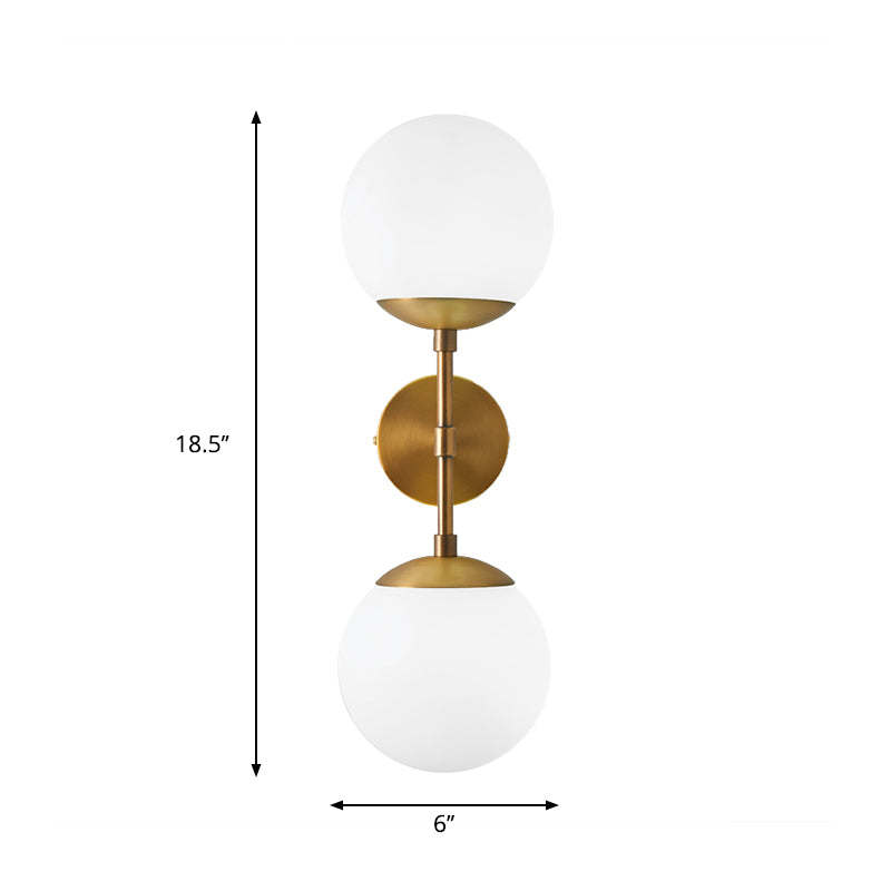 Armed Double Globe Wall Sconce Light Minimalist Milky Glass 2-Light Wall Mount Lamp in Brass Clearhalo 'Cast Iron' 'Glass' 'Industrial' 'Modern wall lights' 'Modern' 'Tiffany' 'Traditional wall lights' 'Wall Lamps & Sconces' 'Wall Lights' Lighting' 269659