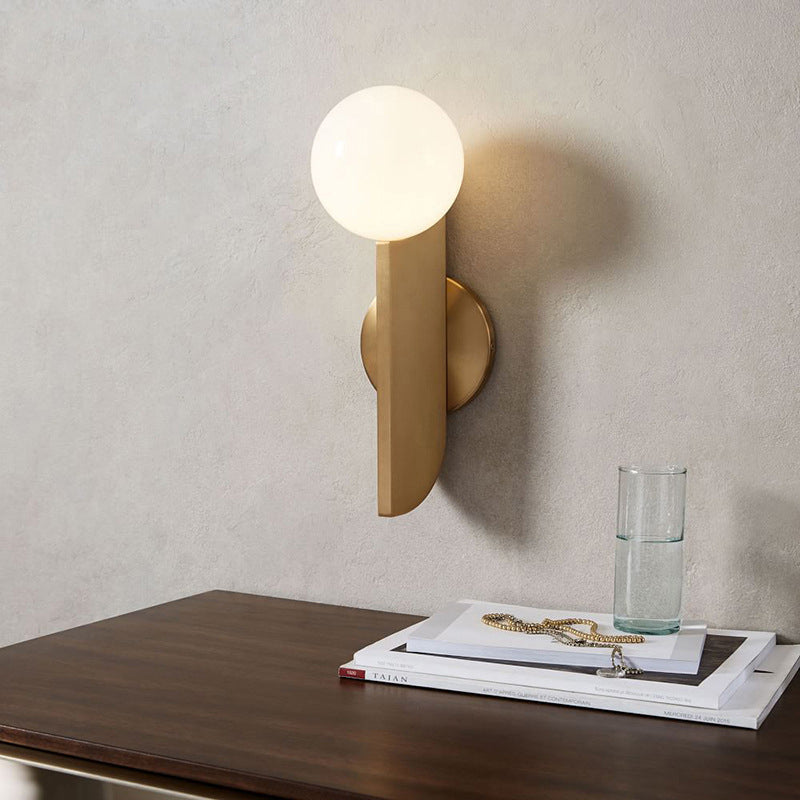 Simple Ball Shape Wall Sconce Matte White Glass 1 Light Gold Wall Mount Light Fixture Clearhalo 'Cast Iron' 'Glass' 'Industrial' 'Modern wall lights' 'Modern' 'Tiffany' 'Traditional wall lights' 'Wall Lamps & Sconces' 'Wall Lights' Lighting' 269683
