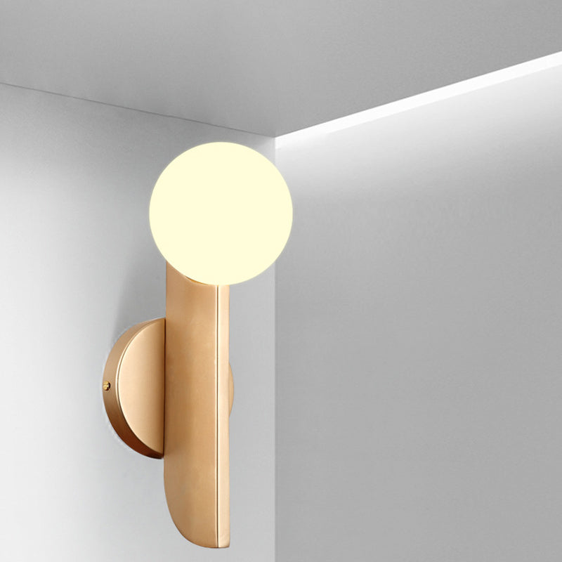 Simple Ball Shape Wall Sconce Matte White Glass 1 Light Gold Wall Mount Light Fixture Gold Clearhalo 'Cast Iron' 'Glass' 'Industrial' 'Modern wall lights' 'Modern' 'Tiffany' 'Traditional wall lights' 'Wall Lamps & Sconces' 'Wall Lights' Lighting' 269684