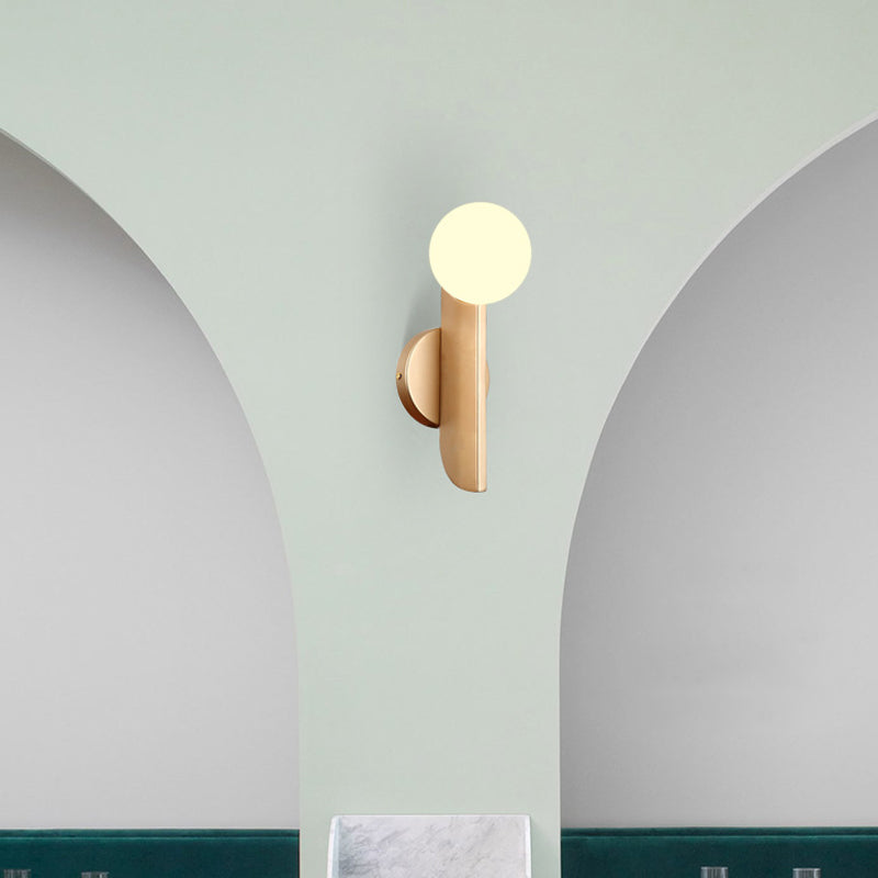 Simple Ball Shape Wall Sconce Matte White Glass 1 Light Gold Wall Mount Light Fixture Clearhalo 'Cast Iron' 'Glass' 'Industrial' 'Modern wall lights' 'Modern' 'Tiffany' 'Traditional wall lights' 'Wall Lamps & Sconces' 'Wall Lights' Lighting' 269685