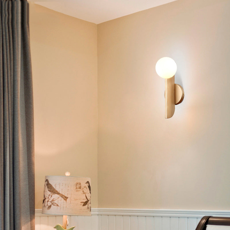 Simple Ball Shape Wall Sconce Matte White Glass 1 Light Gold Wall Mount Light Fixture Clearhalo 'Cast Iron' 'Glass' 'Industrial' 'Modern wall lights' 'Modern' 'Tiffany' 'Traditional wall lights' 'Wall Lamps & Sconces' 'Wall Lights' Lighting' 269686