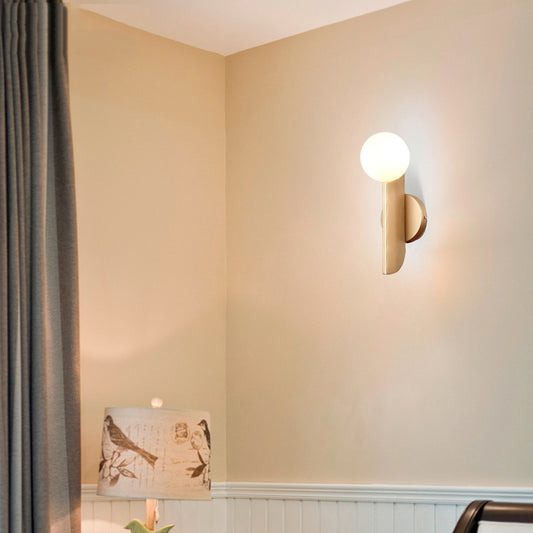 Simple Ball Shape Wall Sconce Matte White Glass 1 Light Gold Wall Mount Light Fixture Clearhalo 'Cast Iron' 'Glass' 'Industrial' 'Modern wall lights' 'Modern' 'Tiffany' 'Traditional wall lights' 'Wall Lamps & Sconces' 'Wall Lights' Lighting' 269686