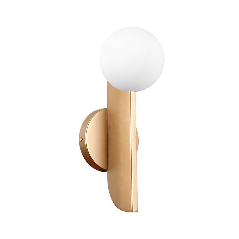Simple Ball Shape Wall Sconce Matte White Glass 1 Light Gold Wall Mount Light Fixture Clearhalo 'Cast Iron' 'Glass' 'Industrial' 'Modern wall lights' 'Modern' 'Tiffany' 'Traditional wall lights' 'Wall Lamps & Sconces' 'Wall Lights' Lighting' 269688