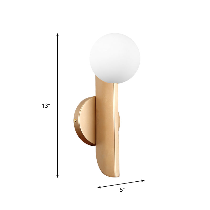 Simple Ball Shape Wall Sconce Matte White Glass 1 Light Gold Wall Mount Light Fixture Clearhalo 'Cast Iron' 'Glass' 'Industrial' 'Modern wall lights' 'Modern' 'Tiffany' 'Traditional wall lights' 'Wall Lamps & Sconces' 'Wall Lights' Lighting' 269689