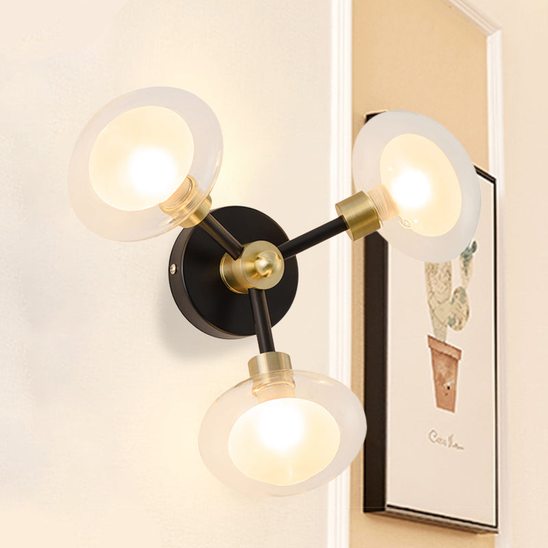 Spherical Sconce Light Contemporary Clear Glass 1/3-Light Black and Gold Wall Lamp Clearhalo 'Cast Iron' 'Glass' 'Industrial' 'Modern wall lights' 'Modern' 'Tiffany' 'Traditional wall lights' 'Wall Lamps & Sconces' 'Wall Lights' Lighting' 269743