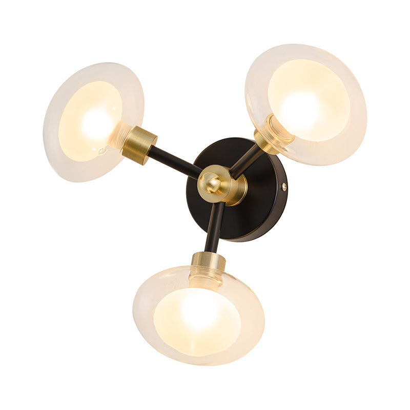 Spherical Sconce Light Contemporary Clear Glass 1/3-Light Black and Gold Wall Lamp Clearhalo 'Cast Iron' 'Glass' 'Industrial' 'Modern wall lights' 'Modern' 'Tiffany' 'Traditional wall lights' 'Wall Lamps & Sconces' 'Wall Lights' Lighting' 269746