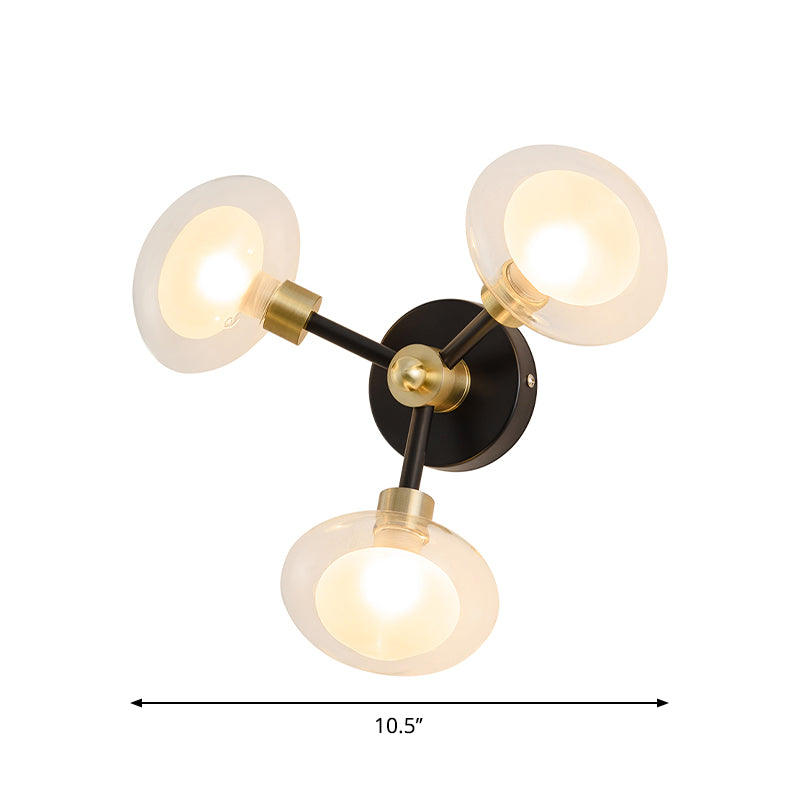 Spherical Sconce Light Contemporary Clear Glass 1/3-Light Black and Gold Wall Lamp Clearhalo 'Cast Iron' 'Glass' 'Industrial' 'Modern wall lights' 'Modern' 'Tiffany' 'Traditional wall lights' 'Wall Lamps & Sconces' 'Wall Lights' Lighting' 269747